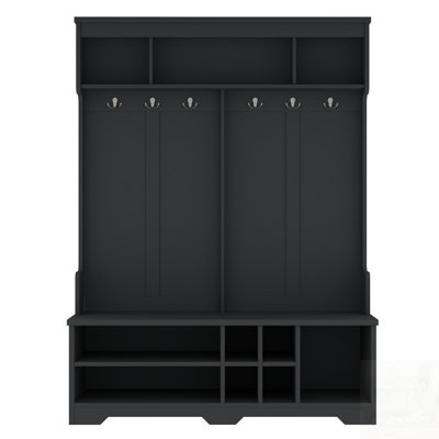 Modern Hallway Hall Tree With Metal Hooks And Storage, Multi-Functional Entryway Organizer