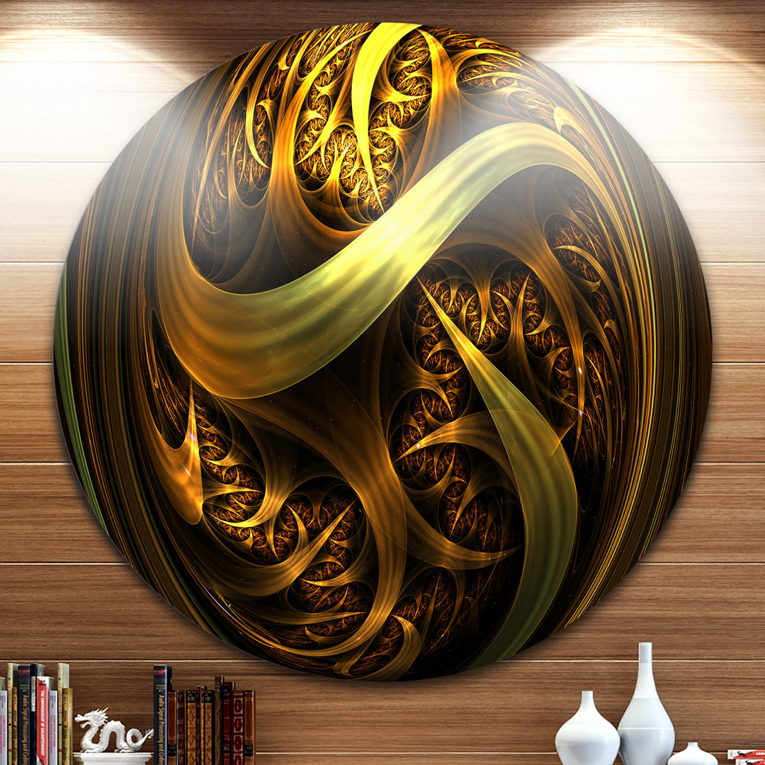 'Golden Fractal Sphere in Dark' Graphic Art Print on Metal Design Art 