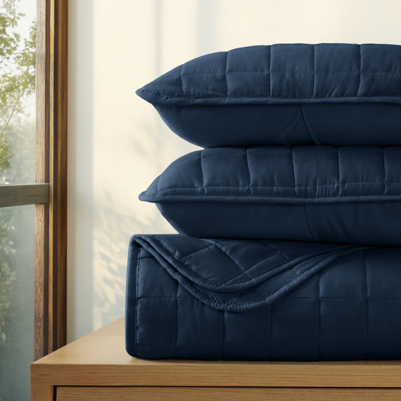 Simply Soft™ Double Brushed Microfiber Square Pattern Quilted Coverlet Set, Navy, Twin/Twin XL Coverlet + 1 Standard Sham