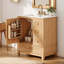 Meuble-lavabo en bois naturel avec lavabo en céramique et rangement à fermeture en douceur