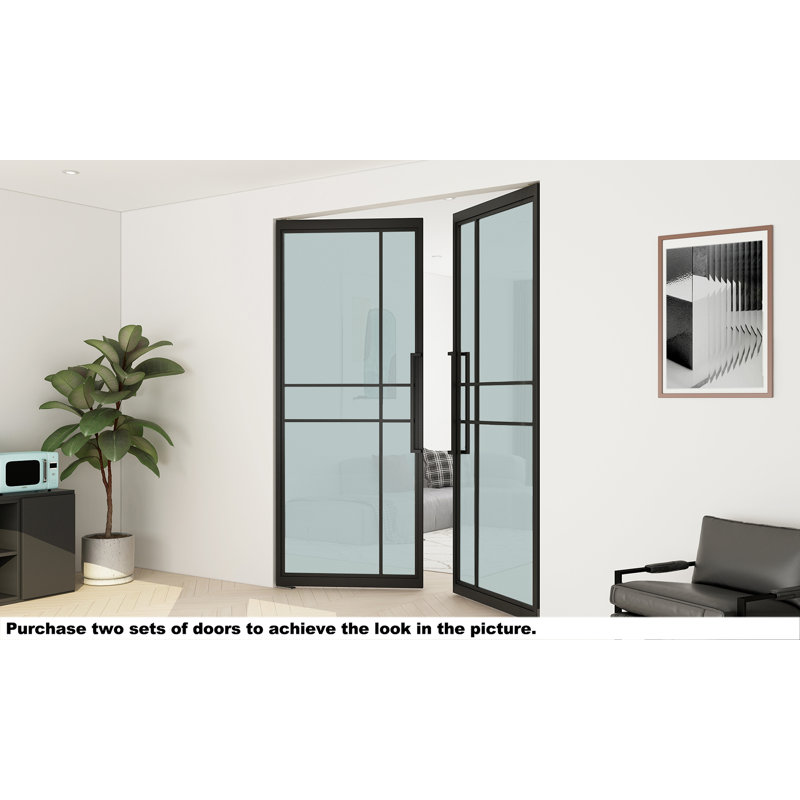 Black Steel Full Lite Frosted Glass Interior Pivot Door