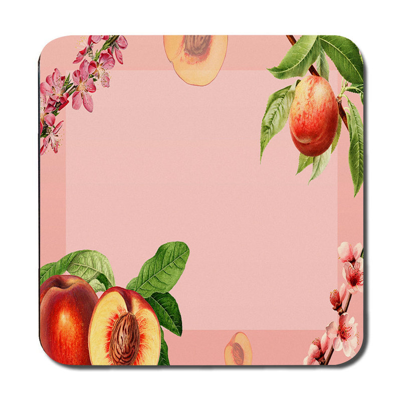 Peach Floral Placemat And Coaster Set Pink Background