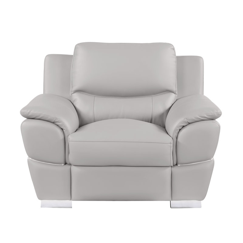 Jalo Genuine Leather Armchair, Light Gray