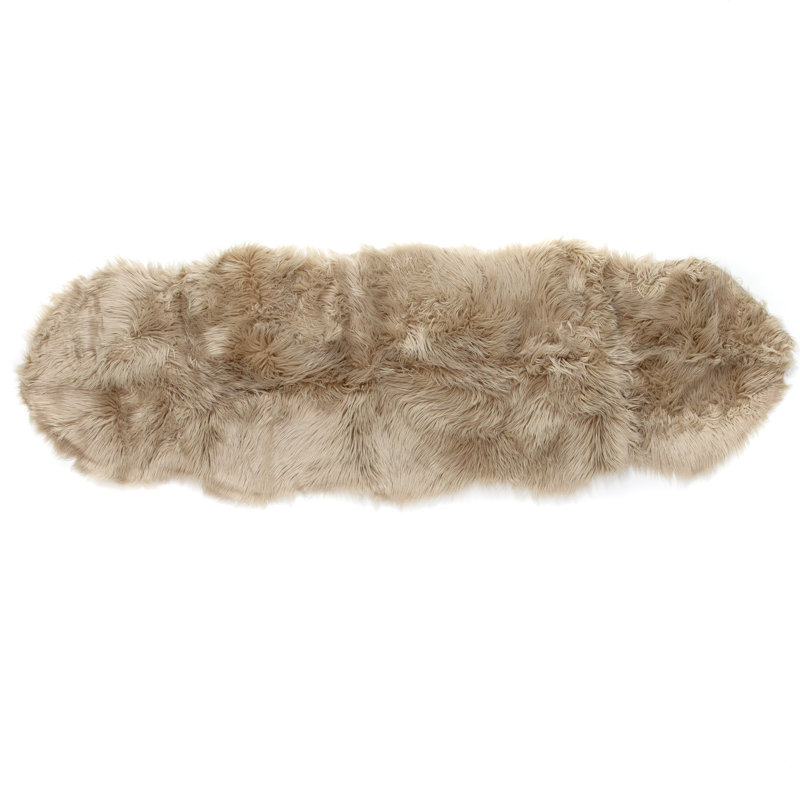 Diller Light Brown Faux Sheepskin Fur Machine Washable Shag Fluffy Area Rug, Novely 2' x 6'