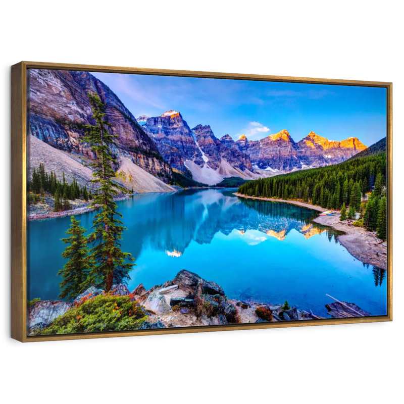 Incroyable lac Moraine, Cadre flottant doré, 25 po x 17 po