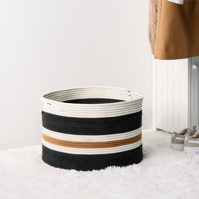 Panier à linge rond en coton - 19,7 po x 19,7 po x 13 po, Brun/blanc/gris