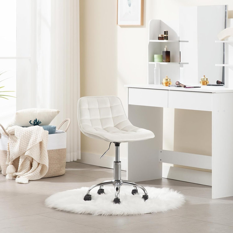 Nisi Backed Adjustable Height Accent Stool with Footring and Wheels, Cream