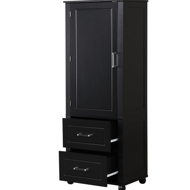 Freestanding Grey Bathroom Cabinet With Two Drawers, Adjustable Shelf, - Toppling, Board Painted, 100Lbs Capacity, 61.54In Tall, 16.37In Wide, 23.57In Deep Tall Toppling Device, Painted Finish, Deep,