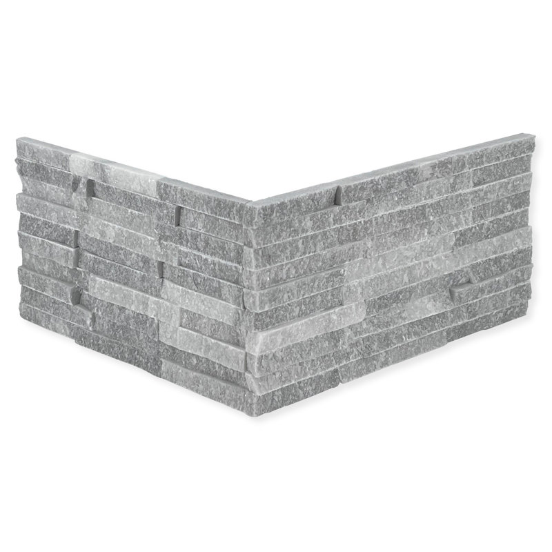 Slender Strip Corner 3in.x12in. Split Face Marble Wall Tile, Celestial White
