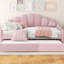 Lit de jour rembourré rose avec couchette - Velours confortable, structure stable et pratique-1325449048
