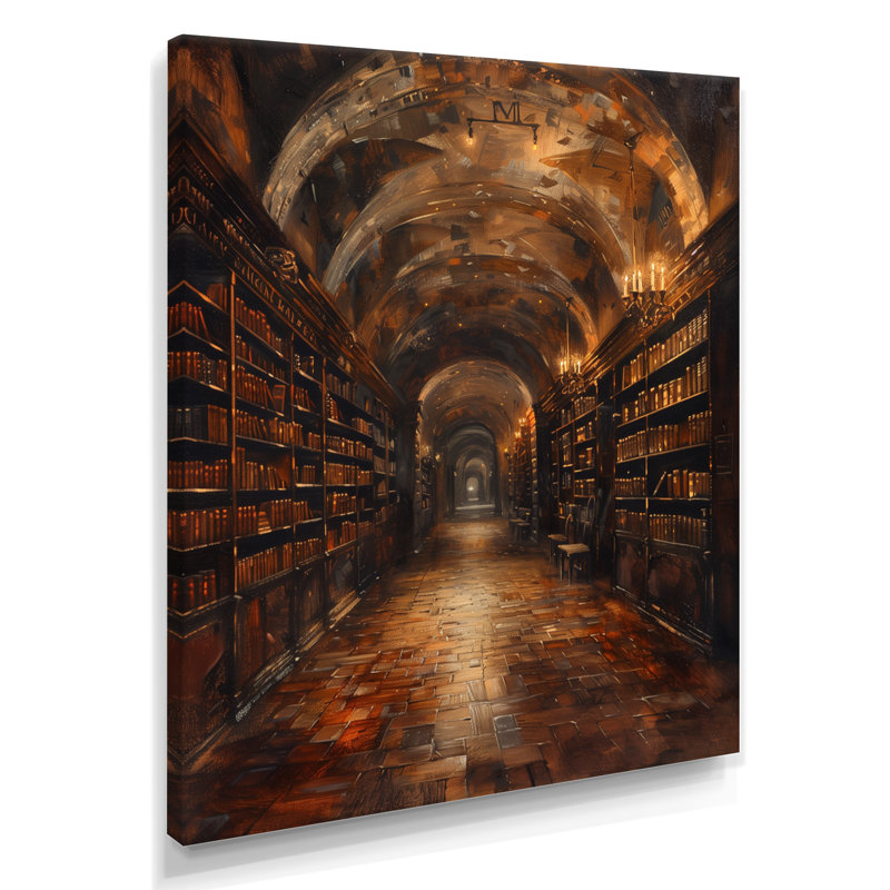 Brun bibliothèque historique, livres et bibliothèque, Toile tendue, 24" H x 32" W