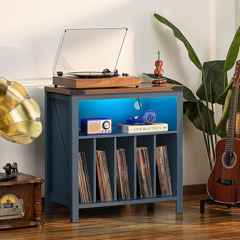 Grand support pour tourne-disque avec station de charge et lumières DEL, Bleu