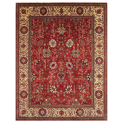 Tapis rouge / brun de haute qualité noué à la main