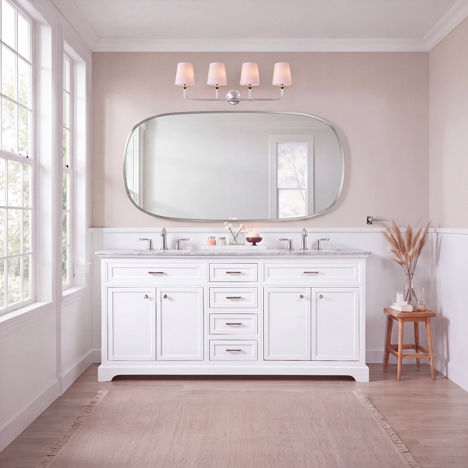 Hermes 72'' Double Bathroom Vanity, Carrara White Gray, White