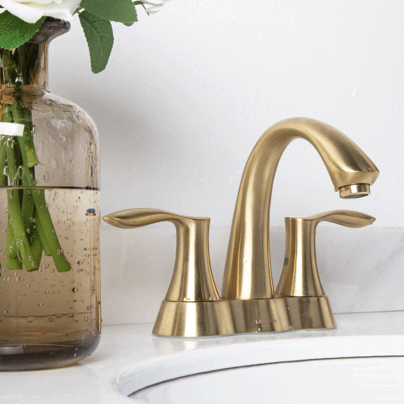 2-handle Bathroom Faucet with Drain Assembly, Brushed Gold