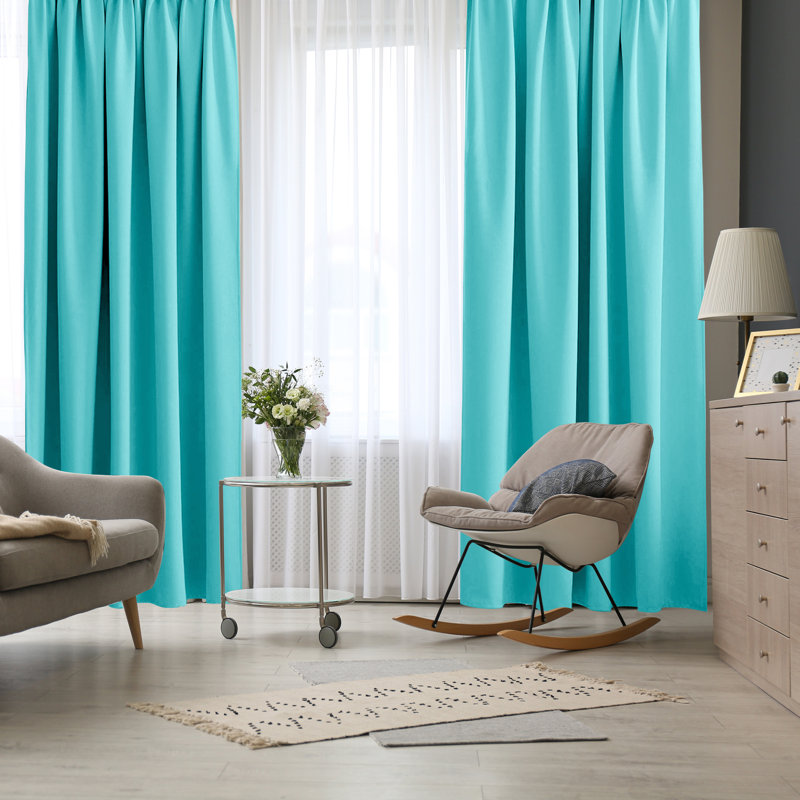 Cormican 100% Linen Blackout Curtain Pair, 52" W x 96" L, Turquiose