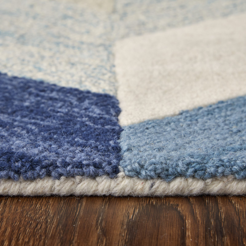 Hand Tufted Graphic Rug, Blue/Ivory, Rectangle 5' x 8'