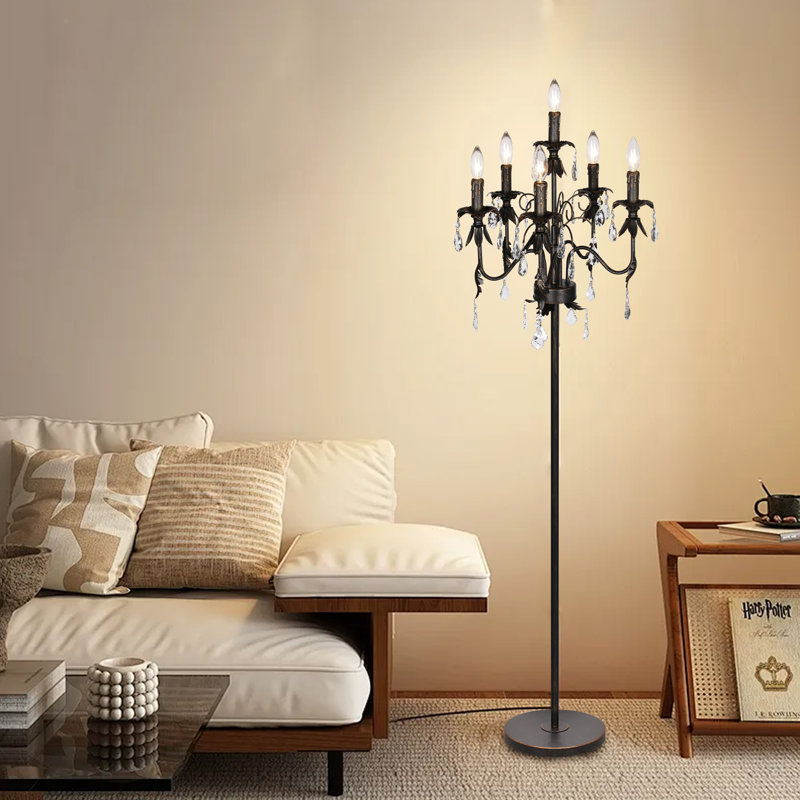 Lampe sur pied en cristal 6 lumières bronze moderne