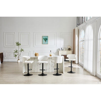 Chaise de bar rotative moderne et réglable, chaise pivotante à dossier en cuir de polyuréthane, convient au comptoir du bar de la cuisine et à la salle à manger, hauteur réglable, capacité de poids de 300 livres (4 pièces)