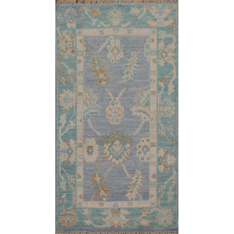 One-of-a-Kind 2' x 4' New Age Rectangle Wool Area Rug in Blue and Cream