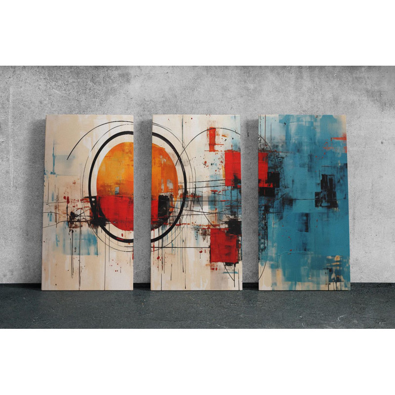 «Triptych», art mural moderne sur toile, H 24 po x l 48 po