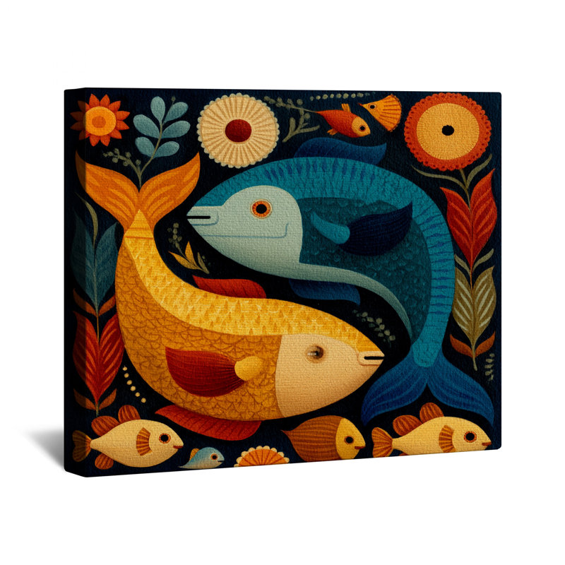 Colorful Fish Illustration Canvas Gallery Wrap in Many Sizes, 20 x 30 inches