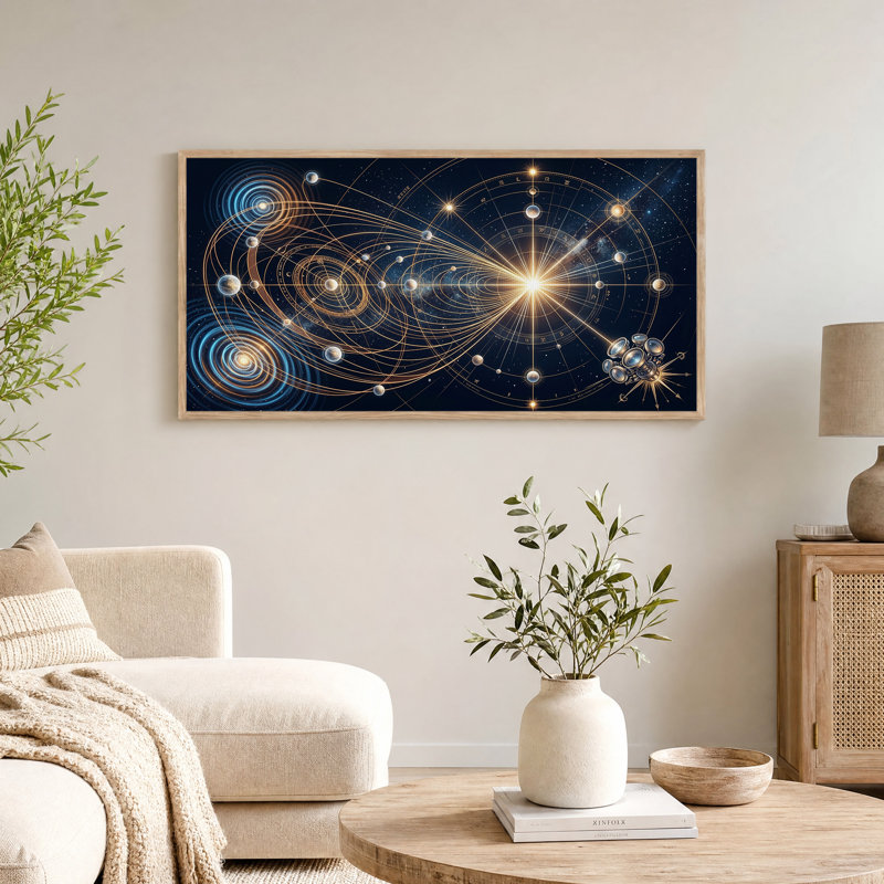 Gold Line Zodiac Chart with Telescope Canvas Wall Art