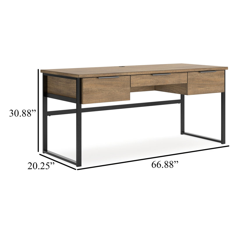 Bureau à domicile Tey, 3 tiroirs de rangement, bois brun clair, plateau de 67 po