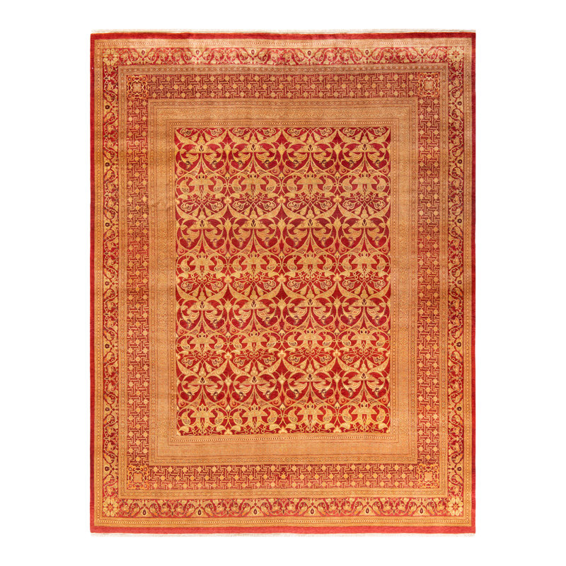 Tapis unique noué à la main Keenan - rouge / or, 8 pi x 10 pi 4 po