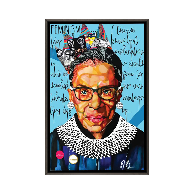 Ruth Ginsburg - impression d'art graphique, H 26 po x l 40 po x 1,5 po, Toile encadrée de bois rustique foncé, Pas de tapis