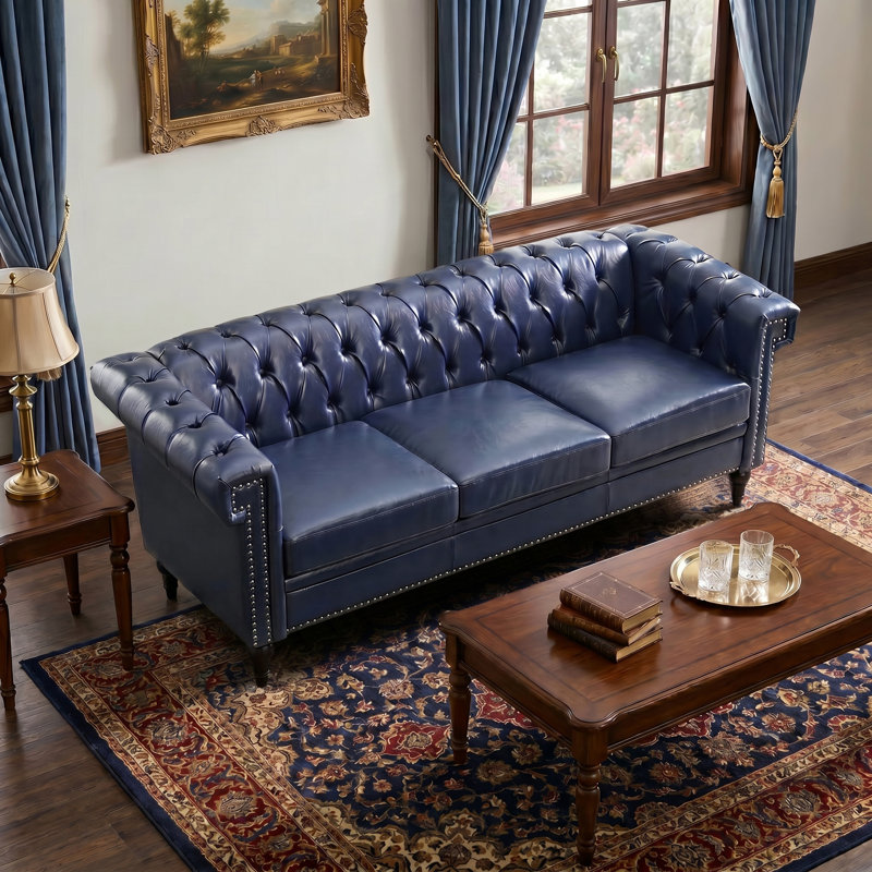Towles 83.66'' Vegan Leather Sofa, Blue