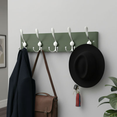 2-Pack Forest Green Solid Wood Wall-Mounted Coat Rack With 5 Hooks For Hanging Clothes And Towels. Suitable For Kitchens, Hallways, Entryways, And Bathrooms. Includes Installation Accessories.