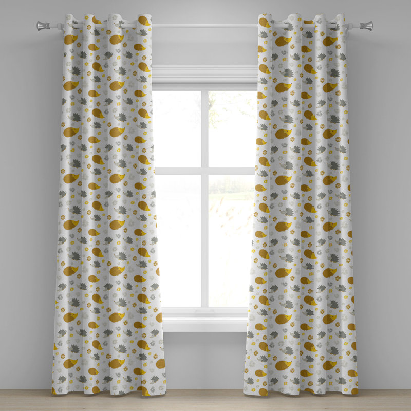 Rideaux décoratifs pour fenêtre à 2 panneaux East Urban Home Hedgehog, 50 po, jaune terre et gris, L 50 po x L 108 po