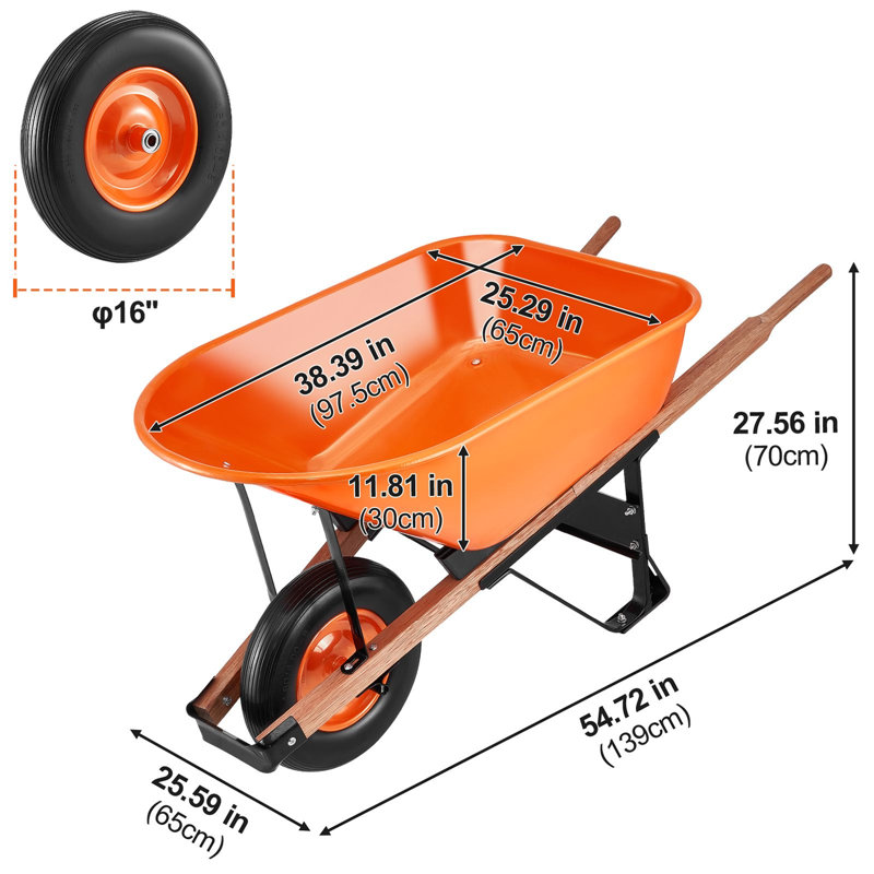 Chariot de jardin à 1 roue, capacité de 330 lb, 6 pieds cubes, cadre en acier avec plateau en fer, 1 pièce, chariot utilitaire, noir, roue en mousse de 16 po et poignée ergonomique