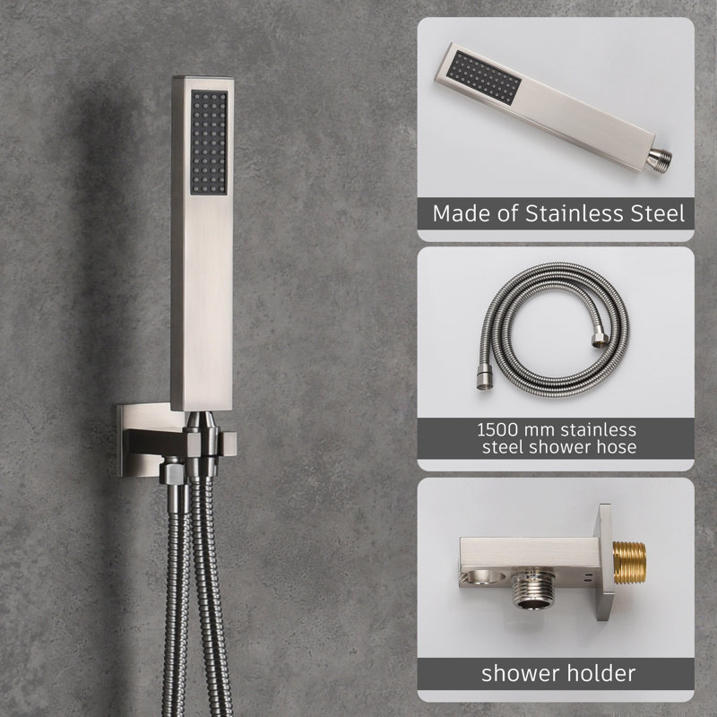 Système de douche complet à 2 fonctions avec valve brute, Nickel brossé