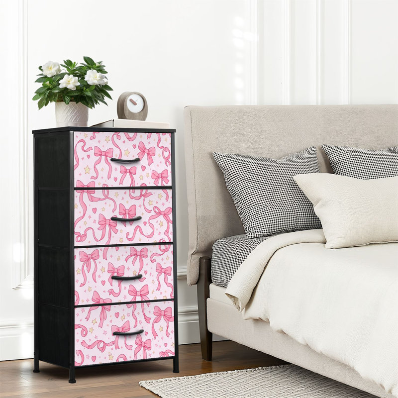 4 Drawer Dresser for Bedroom, Narrow Chest of Drawers, Wooden Top and Study Iron Frame 18"x37.5"-(WxH)