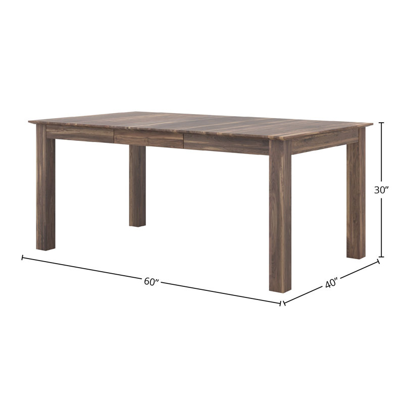 Table de salle à manger extensible en bois de noyer naturel, L 60 po x l 40 po