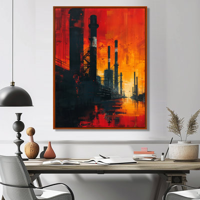 Décoration murale «Red Orange Industrial Industrial Landscape II - Factories»