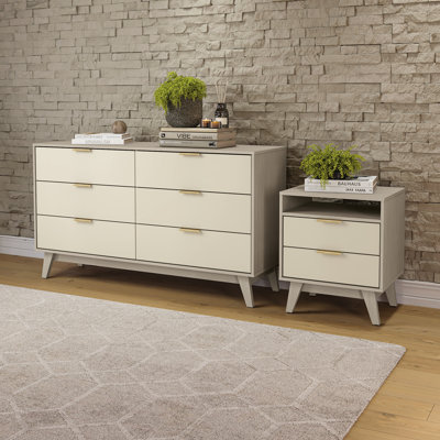 Ensemble de chambre à coucher 2 pièces avec commode 6 tiroirs et table de chevet 2 tiroirs