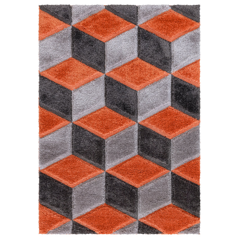 Shaggy Rug Orange Large Living Room Carpet & Extra Long Hallway Runner Modern Geometric Non Slip Bedroom Area Rug