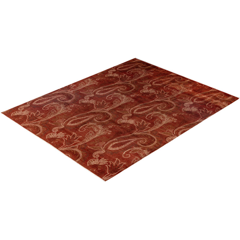 Tapis unique noué à la main Richey - rouge, 8 pi 3 po x 10 pi 4 po