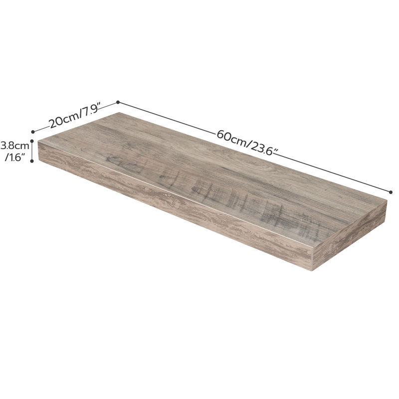 Kayleah 2 Piece Floating Shelf, 1.5" H x 23.6" W x 7.9" D, Greige