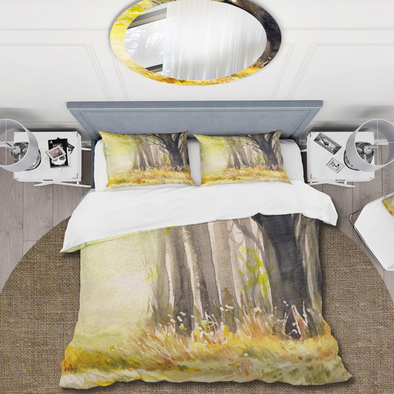 Ensemble de housse de couette traditionnel Bright Sunshine Through The Forest Trees II - microfibre de polyester
