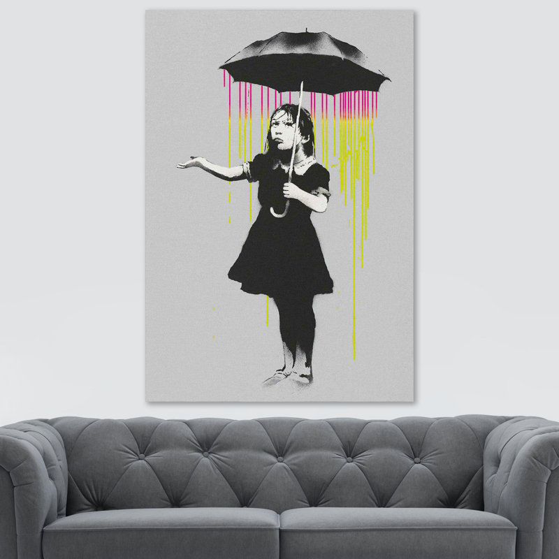 Nola Umbrella Rain by Banksy - Wrapped Canvas Print, 41cm H x 31cm W x 4cm D