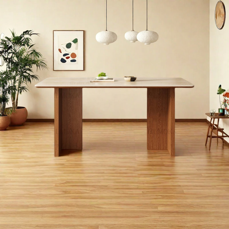 Table de salle à manger en granite de couleur noyer, H 29,5 po x L 70,8 po x l 35,4 po