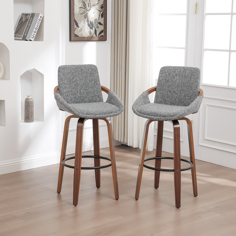 Swivel Upholstered Bar Stool, Light Gray/Linen, Bar Stool (76.2cm Seat Height)