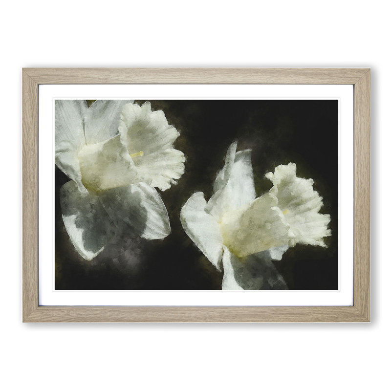 White Daffodils Painting - Picture Frame Graphic Art, 48cm H x 65cm W x 2cm D, Oak