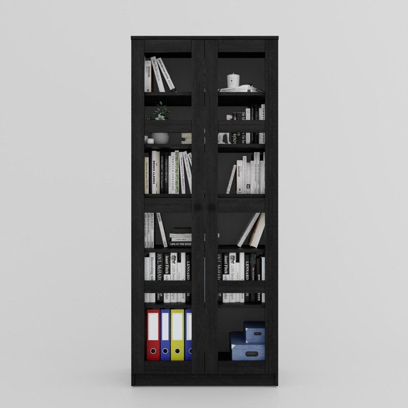 Modern Multi-Purpose Cabinet, Black, 31.5 x 74.8 x 14.6 inches | 100% Melamine Coated Particle Board, Thickness: 0.7 inches | Adjustable Shelves, Wall-Mountable, Stylish Storage Solution for Home or Office