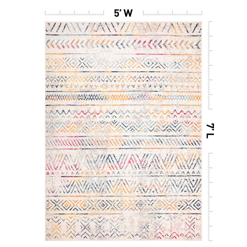 Geometric Multi Color Pink/Yellow/Ivory Area Rug, Rectangle 5' x 7'