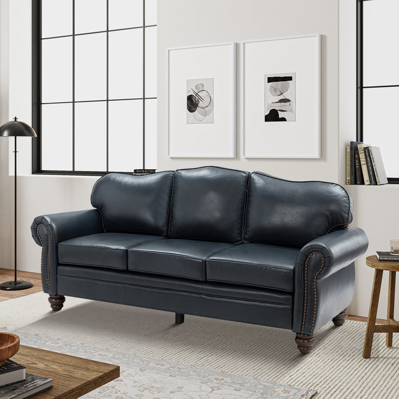 Canapé en cuir véritable de 81 po Damore, Marine